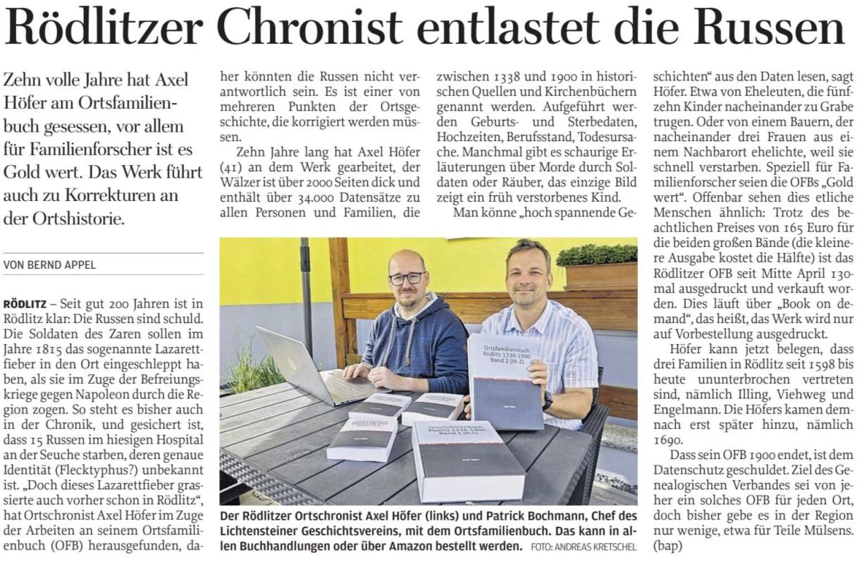 Presseartikel "Rödlitzer Chronist entlastet die Russen" vom 15.05.2025 Presseartikel "Rödlitzer Chronist entlastet die Russen" vom 15.05.2025